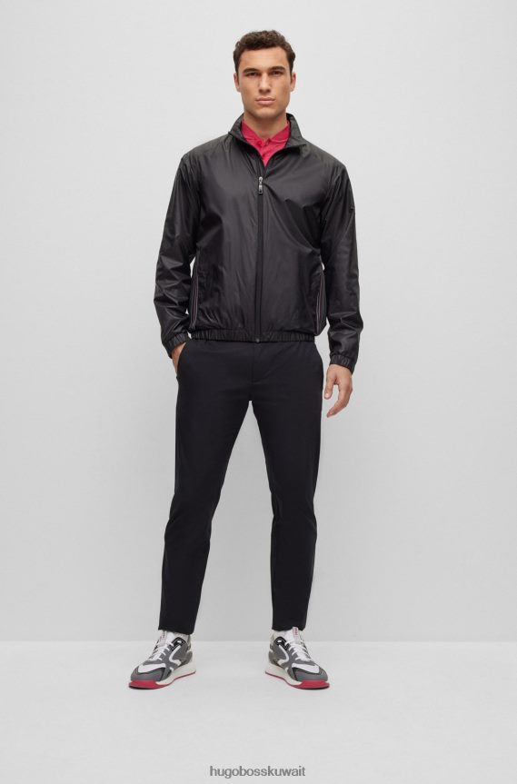 4TFNJN2082 أسود Hugo Boss جاكيت بسحاب مصنوع من قماش هوغو المعاد تدويره المقاوم للماء باللون الأسود
