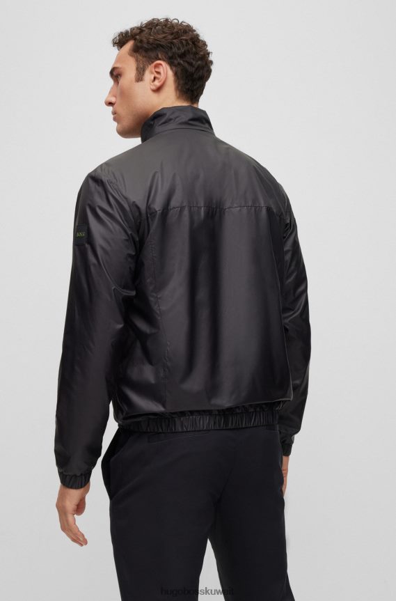 4TFNJN2082 أسود Hugo Boss جاكيت بسحاب مصنوع من قماش هوغو المعاد تدويره المقاوم للماء باللون الأسود