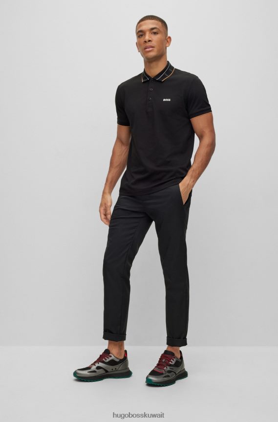 4TFNJN2083 أسود Hugo Boss قميص بولو أسود من Hugo بقصة ضيقة وياقة بطباعة الشعار