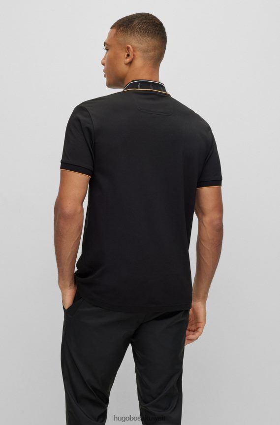 4TFNJN2083 أسود Hugo Boss قميص بولو أسود من Hugo بقصة ضيقة وياقة بطباعة الشعار