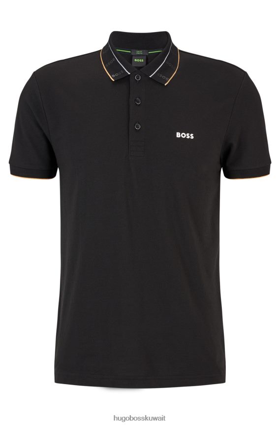 4TFNJN2083 أسود Hugo Boss قميص بولو أسود من Hugo بقصة ضيقة وياقة بطباعة الشعار