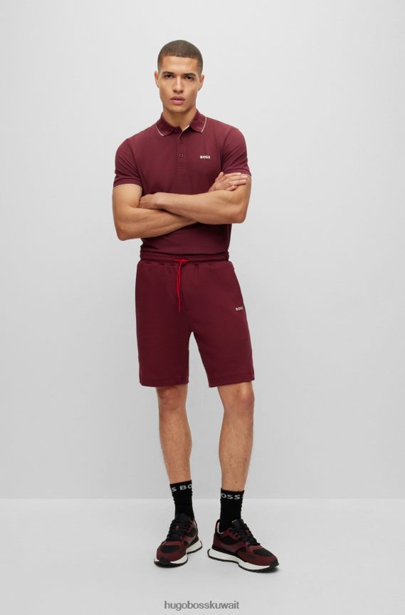 4TFNJN2084 احمر غامق Hugo Boss قميص بولو من Hugo باللون الأحمر الداكن ذو قصة ضيقة مع ياقة مطبوعة بالشعار