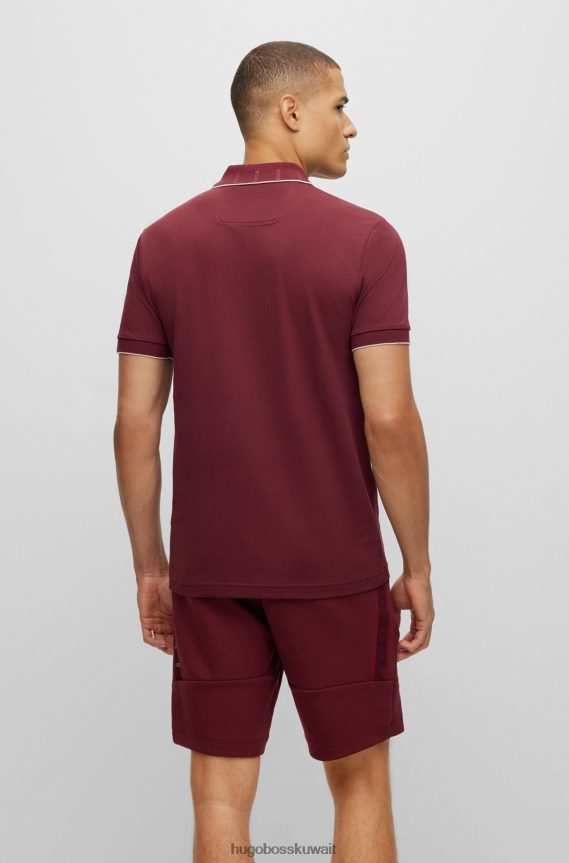 4TFNJN2084 احمر غامق Hugo Boss قميص بولو من Hugo باللون الأحمر الداكن ذو قصة ضيقة مع ياقة مطبوعة بالشعار