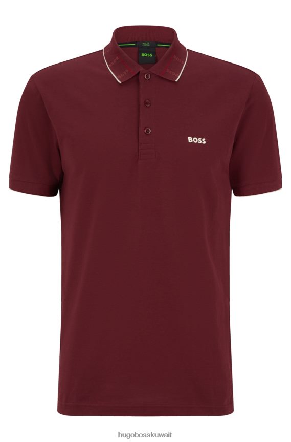 4TFNJN2084 احمر غامق Hugo Boss قميص بولو من Hugo باللون الأحمر الداكن ذو قصة ضيقة مع ياقة مطبوعة بالشعار