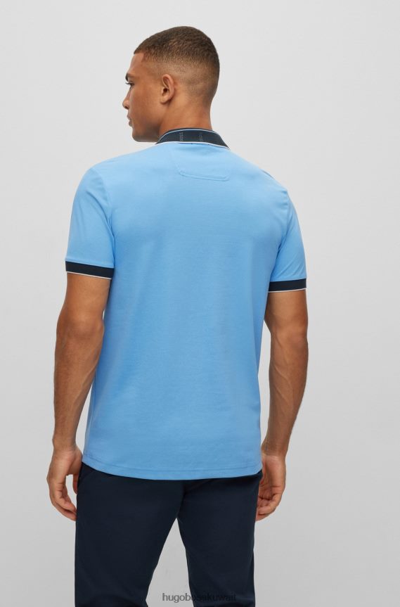 4TFNJN2085 أزرق فاتح Hugo Boss قميص بولو من Hugo بقصة ضيقة وياقة مطبوعة بشعار الماركة، أزرق فاتح