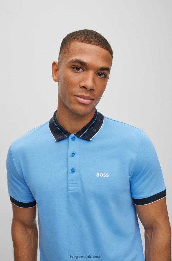 4TFNJN2085 أزرق فاتح Hugo Boss قميص بولو من Hugo بقصة ضيقة وياقة مطبوعة بشعار الماركة، أزرق فاتح