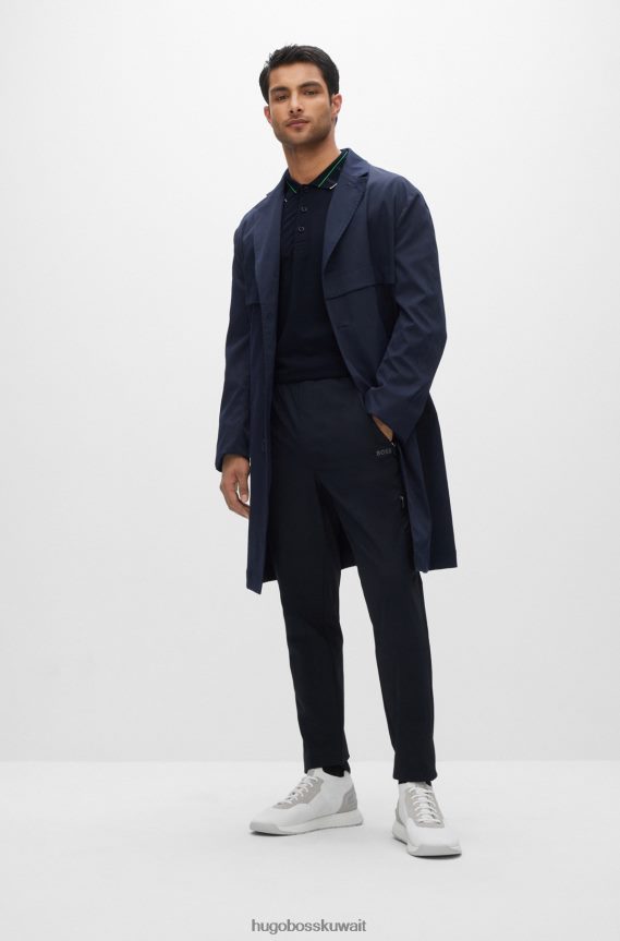 4TFNJN2086 أزرق غامق Hugo Boss قميص بولو بقصّة نحيفة مع ياقة مطبوعة بشعار الماركة باللون الأزرق الداكن