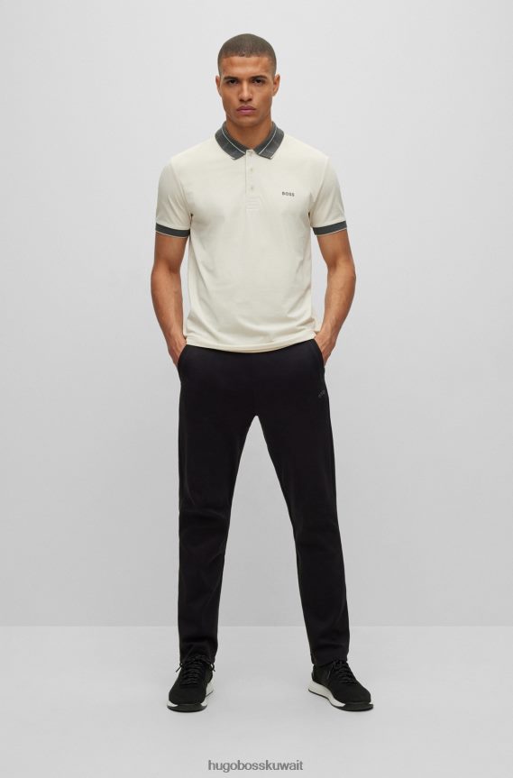 4TFNJN2087 أبيض Hugo Boss قميص بولو أبيض بقصّة نحيفة مع ياقة هوغو مطبوعة بشعار الماركة