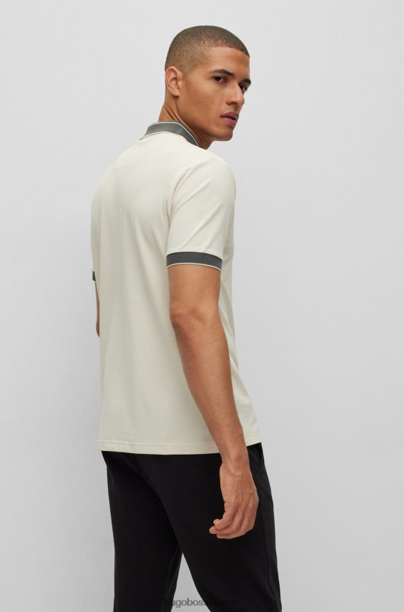 4TFNJN2087 أبيض Hugo Boss قميص بولو أبيض بقصّة نحيفة مع ياقة هوغو مطبوعة بشعار الماركة