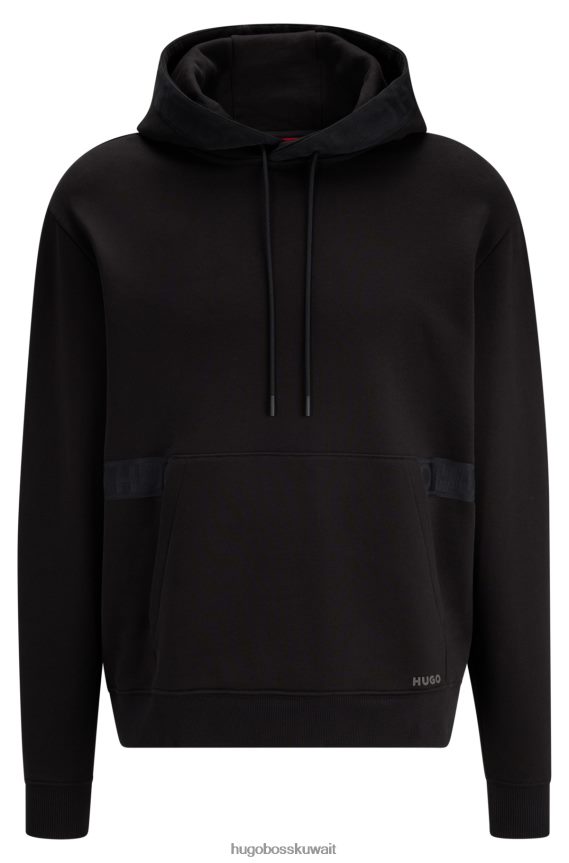 4TFNJN2091 أسود Hugo Boss هودي هوغو من القطن العضوي مع حواف بشريط الشعار باللون الأسود