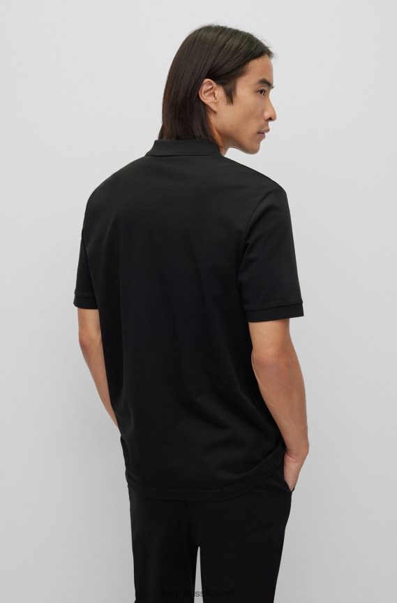 4TFNJN2096 أسود Hugo Boss قميص بولو من القطن المرسيري باللون الأسود مع شعار مهزوز من هوغو