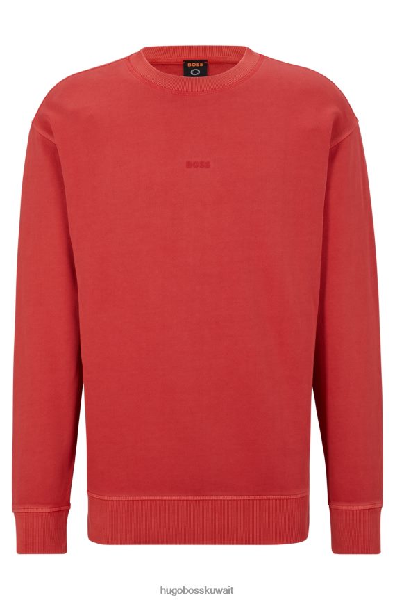 4TFNJN2098 أحمر Hugo Boss سويت شيرت برقبة دائرية من قماش تيري الفرنسي مع شعار هوغو أحمر متعدد الطبقات