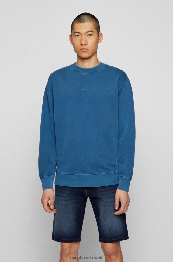 4TFNJN2100 أزرق Hugo Boss سويت شيرت برقبة دائرية من قماش تيري الفرنسي مع شعار هوغو ذو طبقات باللون الأزرق