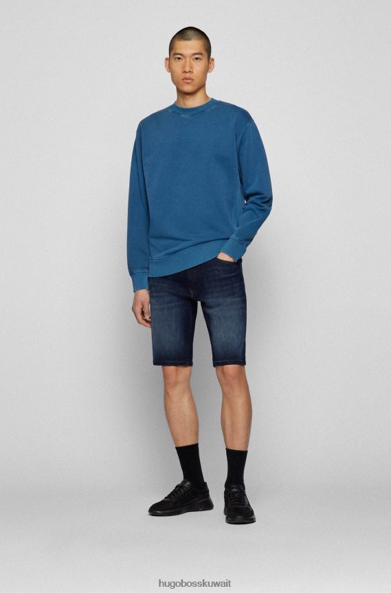 4TFNJN2100 أزرق Hugo Boss سويت شيرت برقبة دائرية من قماش تيري الفرنسي مع شعار هوغو ذو طبقات باللون الأزرق