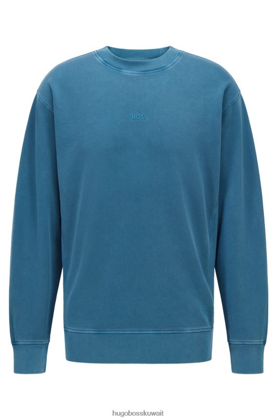 4TFNJN2100 أزرق Hugo Boss سويت شيرت برقبة دائرية من قماش تيري الفرنسي مع شعار هوغو ذو طبقات باللون الأزرق