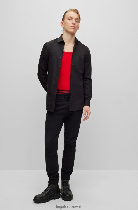 4TFNJN2104 أسود Hugo Boss قميص Hugo بقصة ضيقة من قماش البوبلين القطني سهل الكي باللون الأسود