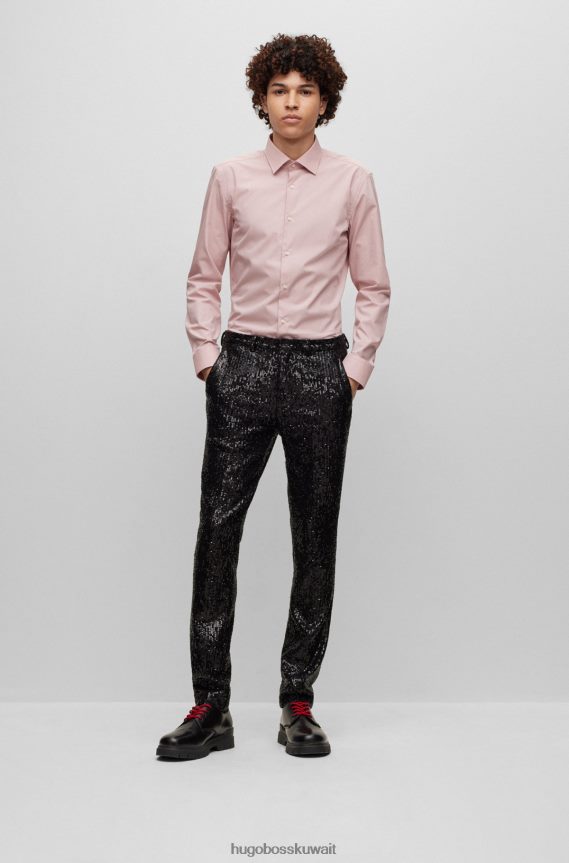 4TFNJN2105 وردي فاتح Hugo Boss قميص بقصة ضيقة من قماش البوبلين القطني سهل الكي باللون الوردي الفاتح