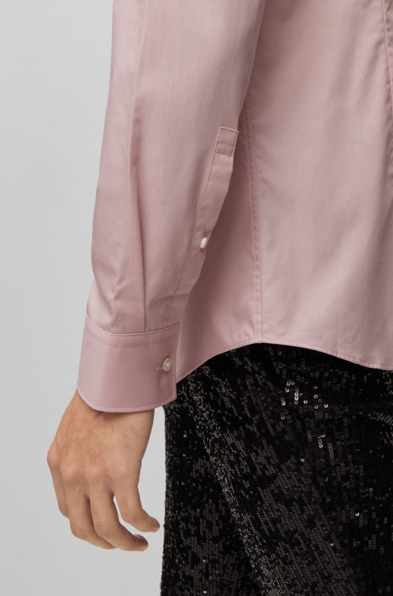4TFNJN2105 وردي فاتح Hugo Boss قميص بقصة ضيقة من قماش البوبلين القطني سهل الكي باللون الوردي الفاتح