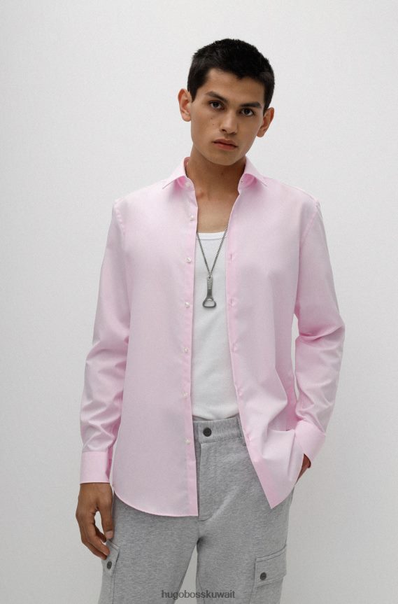 4TFNJN2106 وردي فاتح Hugo Boss قميص بقصة ضيقة باللون الوردي الفاتح مصنوع من قماش البوبلين القطني سهل الكي