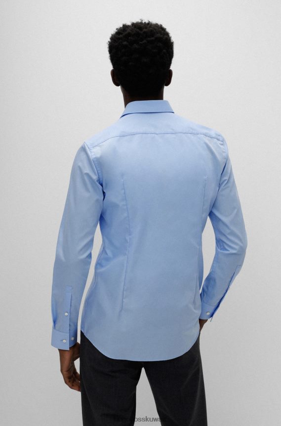 4TFNJN2107 أزرق فاتح Hugo Boss قميص بقصة ضيقة مصنوع من قماش البوبلين القطني باللون الأزرق الفاتح سهل الكي