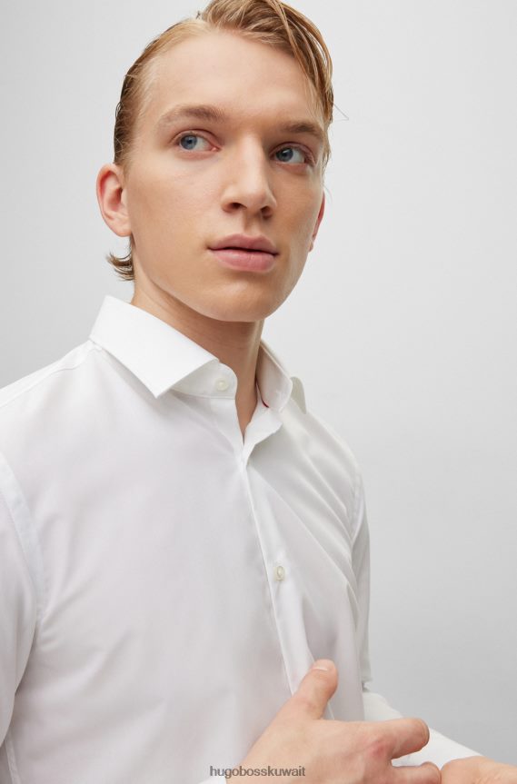 4TFNJN2109 أبيض Hugo Boss قميص Hugo بقصة ضيقة من قماش البوبلين القطني الأبيض سهل الكي