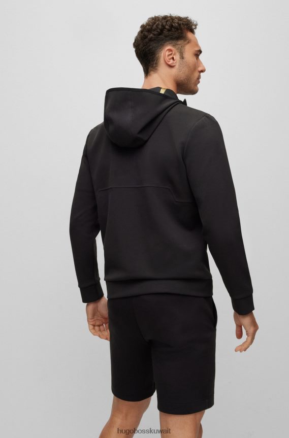 4TFNJN2110 أسود Hugo Boss Hugo هودي بسحاب وشعار متباين مع تفاصيل مثقبة أسود