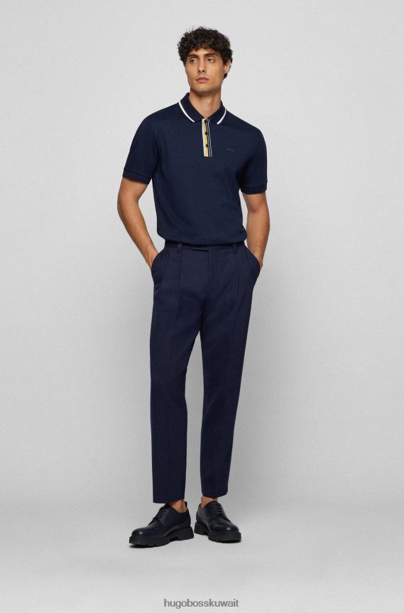4TFNJN2111 أزرق غامق Hugo Boss قميص بولو من القطن المتشابك مع شعار هوغو مطاطي باللون الأزرق الداكن
