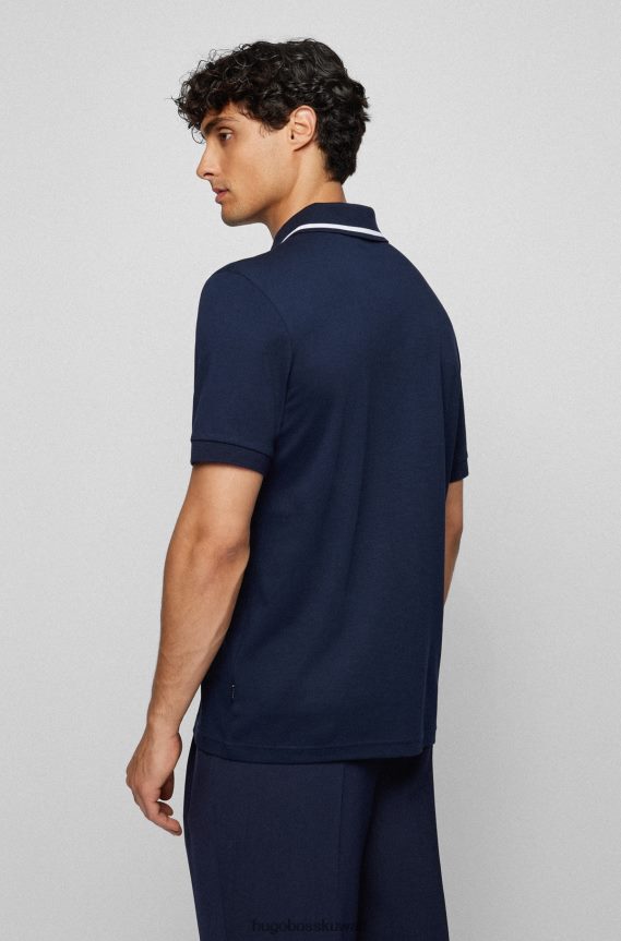 4TFNJN2111 أزرق غامق Hugo Boss قميص بولو من القطن المتشابك مع شعار هوغو مطاطي باللون الأزرق الداكن