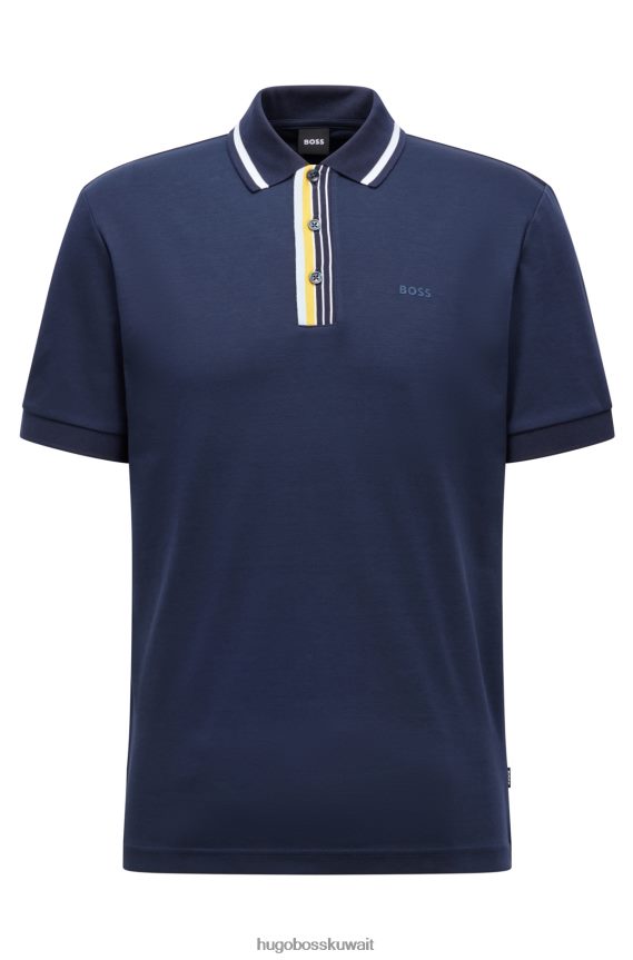 4TFNJN2111 أزرق غامق Hugo Boss قميص بولو من القطن المتشابك مع شعار هوغو مطاطي باللون الأزرق الداكن