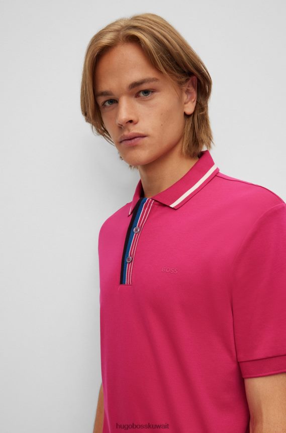 4TFNJN2112 لون القرنفل Hugo Boss قميص بولو من القطن المتشابك باللون الوردي مع شعار هوغو مطاطي