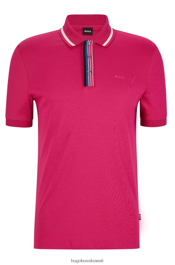 4TFNJN2112 لون القرنفل Hugo Boss قميص بولو من القطن المتشابك باللون الوردي مع شعار هوغو مطاطي