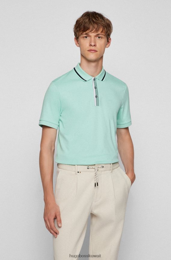 4TFNJN2114 اخضر فاتح Hugo Boss قميص بولو من قطن هوغو المتشابك باللون الأخضر الفاتح مع شعار مطاطي