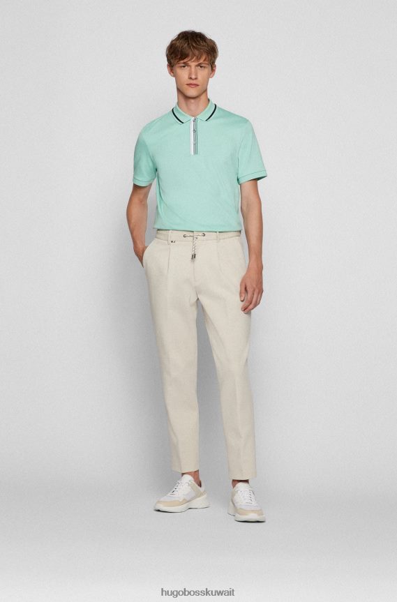 4TFNJN2114 اخضر فاتح Hugo Boss قميص بولو من قطن هوغو المتشابك باللون الأخضر الفاتح مع شعار مطاطي