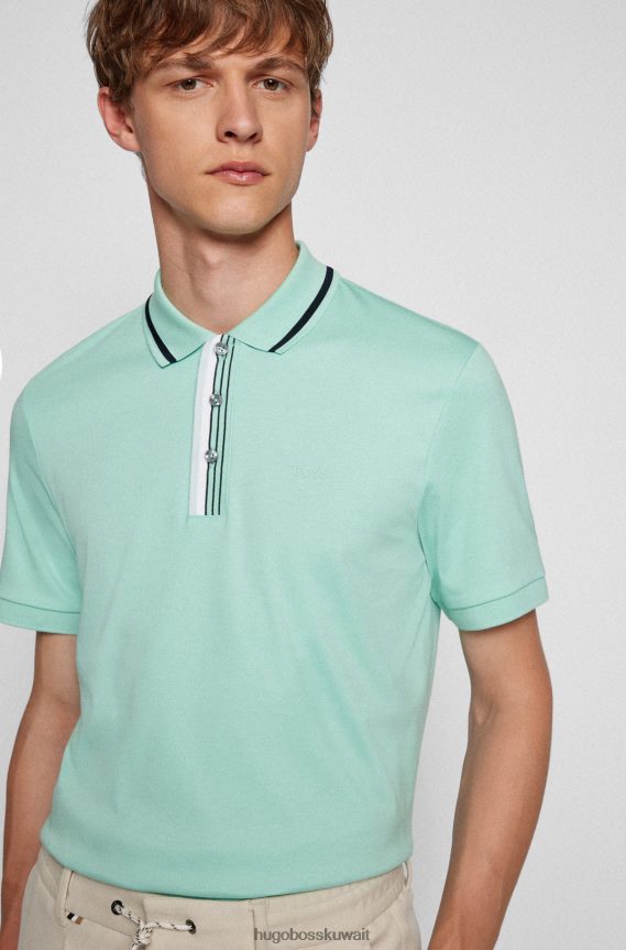 4TFNJN2114 اخضر فاتح Hugo Boss قميص بولو من قطن هوغو المتشابك باللون الأخضر الفاتح مع شعار مطاطي