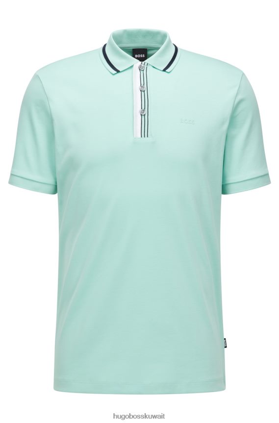 4TFNJN2114 اخضر فاتح Hugo Boss قميص بولو من قطن هوغو المتشابك باللون الأخضر الفاتح مع شعار مطاطي