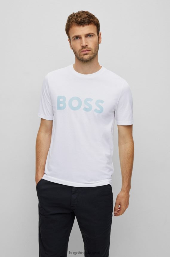 4TFNJN2116 أبيض Hugo Boss تيشيرت هوغو من مزيج القطن مع طباعة شعار جرافيك باللون الأبيض
