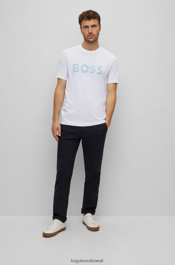 4TFNJN2116 أبيض Hugo Boss تيشيرت هوغو من مزيج القطن مع طباعة شعار جرافيك باللون الأبيض