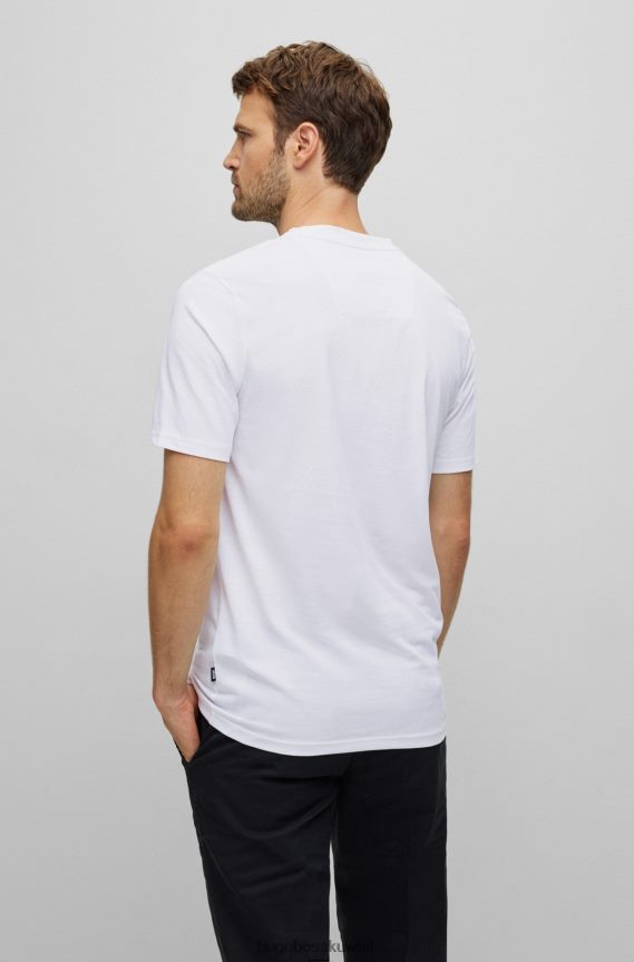 4TFNJN2116 أبيض Hugo Boss تيشيرت هوغو من مزيج القطن مع طباعة شعار جرافيك باللون الأبيض