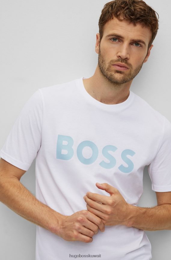 4TFNJN2116 أبيض Hugo Boss تيشيرت هوغو من مزيج القطن مع طباعة شعار جرافيك باللون الأبيض