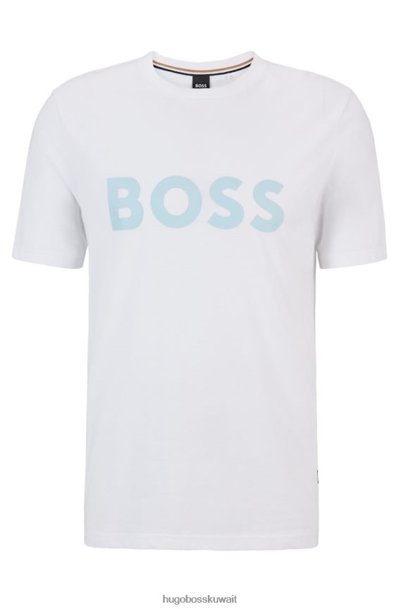 4TFNJN2116 أبيض Hugo Boss تيشيرت هوغو من مزيج القطن مع طباعة شعار جرافيك باللون الأبيض