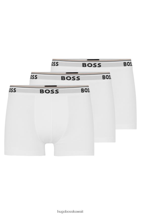 4TFNJN2117 أبيض Hugo Boss حزمة من ثلاثة سراويل داخلية من القطن المطاطي مع أحزمة خصر تحمل شعار Hugo باللون الأبيض