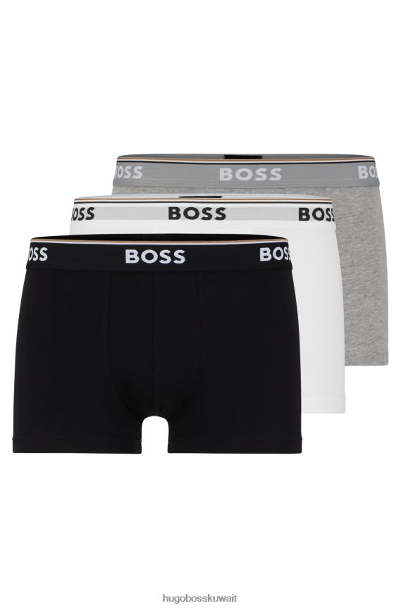 4TFNJN2118 أبيض / رمادي / أسود Hugo Boss حزمة من ثلاثة سراويل بيضاء من القطن المطاطي مع أحزمة خصر تحمل شعار Hugo