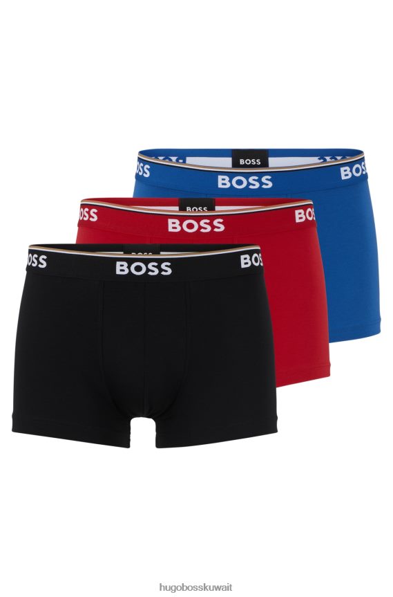 4TFNJN2120 أسود أحمر Hugo Boss حزمة من ثلاثة سراويل هوغو حمراء من القطن المطاطي مع أحزمة خصر تحمل الشعار