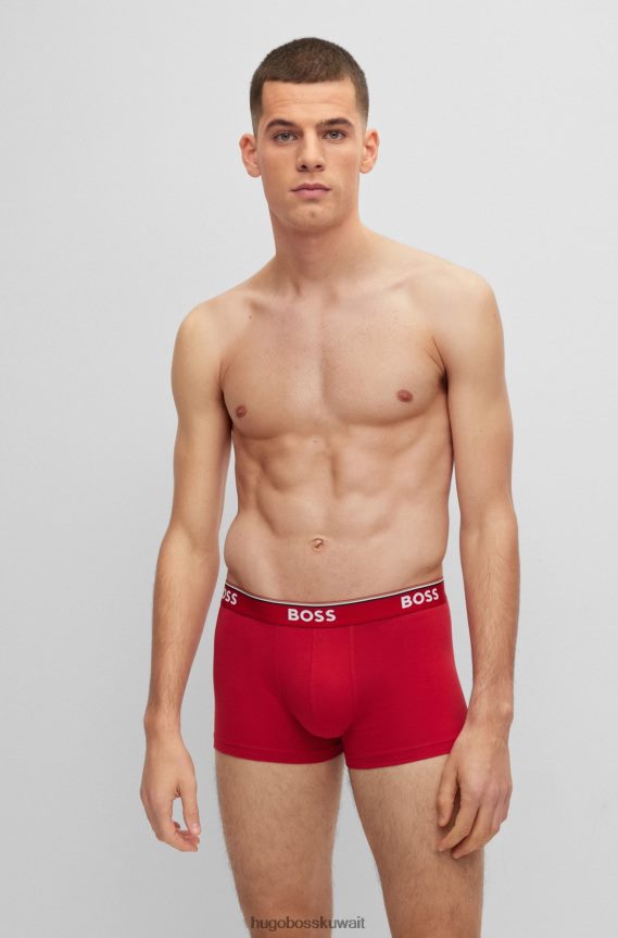 4TFNJN2120 أسود أحمر Hugo Boss حزمة من ثلاثة سراويل هوغو حمراء من القطن المطاطي مع أحزمة خصر تحمل الشعار