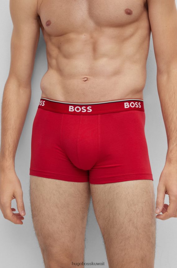 4TFNJN2120 أسود أحمر Hugo Boss حزمة من ثلاثة سراويل هوغو حمراء من القطن المطاطي مع أحزمة خصر تحمل الشعار