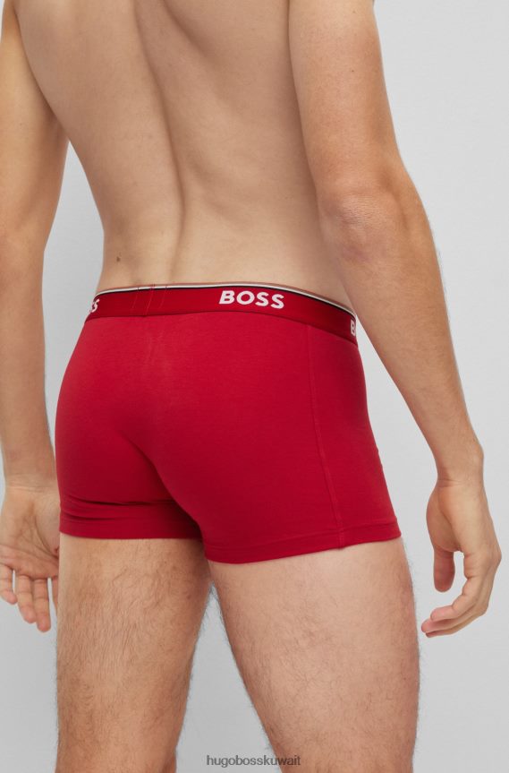 4TFNJN2120 أسود أحمر Hugo Boss حزمة من ثلاثة سراويل هوغو حمراء من القطن المطاطي مع أحزمة خصر تحمل الشعار
