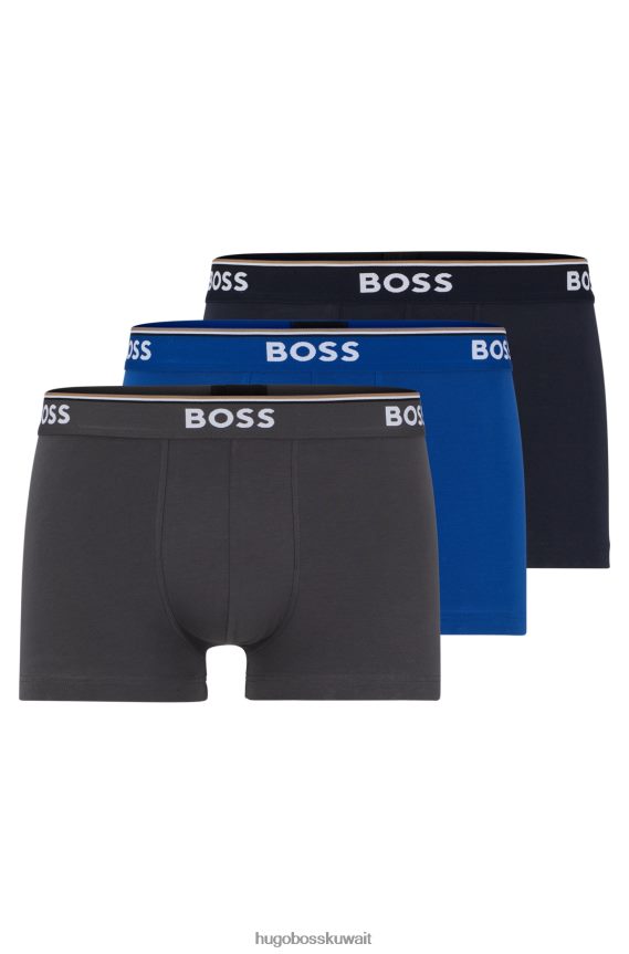 4TFNJN2121 أسود/رمادي/أزرق Hugo Boss Hugo مجموعة من ثلاثة سراويل داخلية من القطن المطاطي باللون الرمادي/الأسود مع أحزمة خصر تحمل الشعار