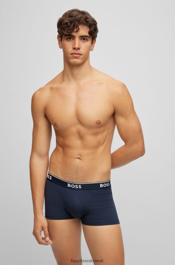 4TFNJN2122 أزرق غامق Hugo Boss Hugo حزمة من ثلاثة سراويل من القطن المطاطي مع أحزمة خصر تحمل الشعار باللون الأزرق الداكن