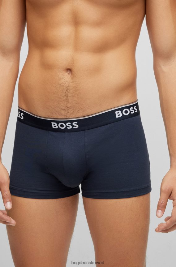 4TFNJN2122 أزرق غامق Hugo Boss Hugo حزمة من ثلاثة سراويل من القطن المطاطي مع أحزمة خصر تحمل الشعار باللون الأزرق الداكن