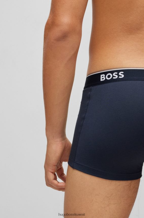 4TFNJN2122 أزرق غامق Hugo Boss Hugo حزمة من ثلاثة سراويل من القطن المطاطي مع أحزمة خصر تحمل الشعار باللون الأزرق الداكن